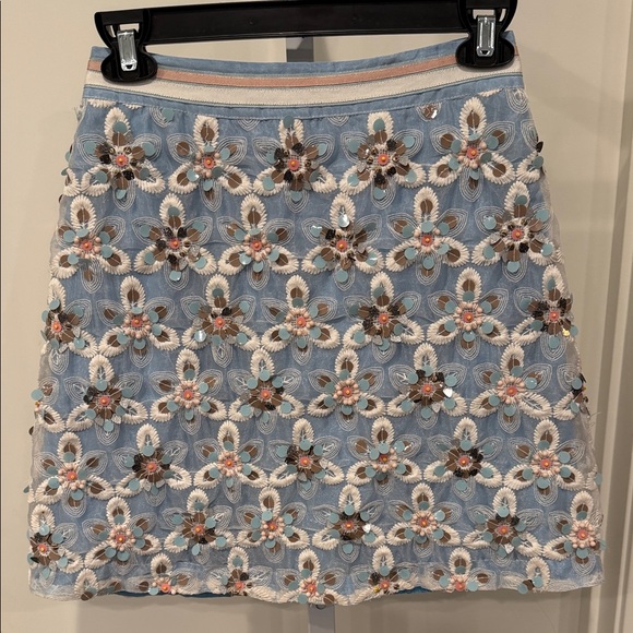 Maeve Persephone Sequin Beaded Mini Skirt Blue Pink Size 00 - Picture 3 of 10